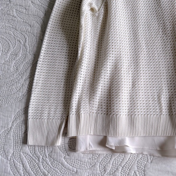 St. John - Waffle-Knit Pullover Sweater with Silk Detail - Ivory/White - Picture 5 of 14